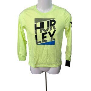 Hurley Boys Long Sleeve Graphic‎ Tee Neon Yellow Size 10-12 Surf Skate Style